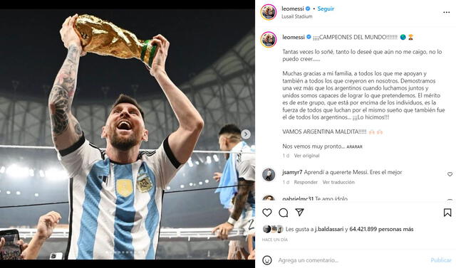 Foto de Lionel Messi hizo historia. Foto: Instagram