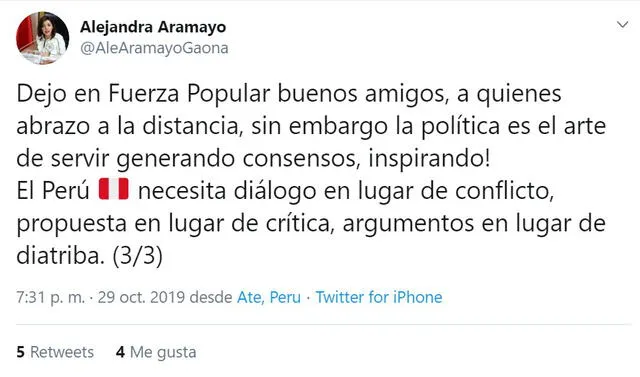 Alejandra Aramayo sobre su salida de Fuerza Popular.