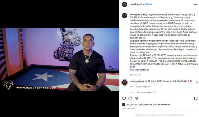 Myreddys González, orgullosa de la trayectoria de su esposo Daddy Yankee