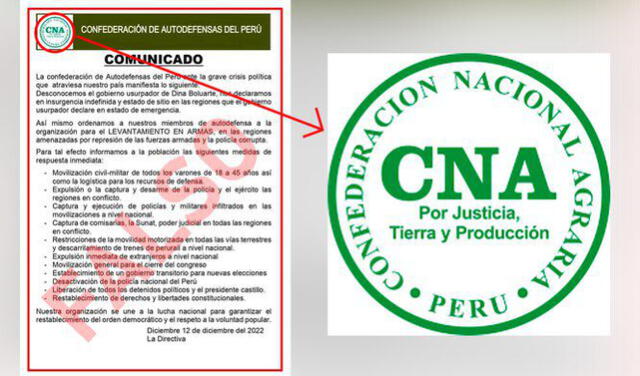 El supuesto comunicado usa fraudulentamente el logo dde la Confederación Nacional Agraria