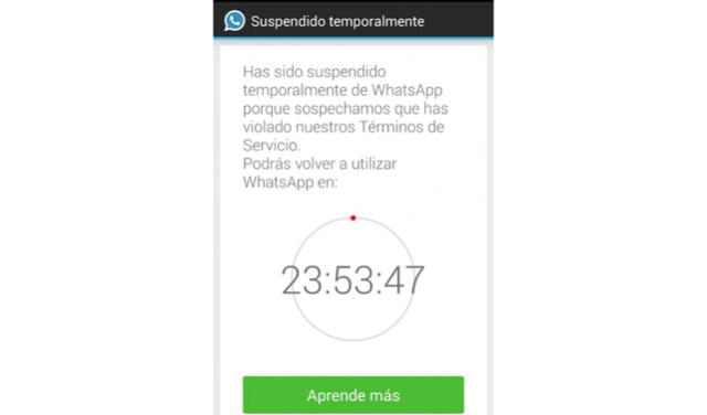 Así luce la suspensión temporal de WhatsApp. Foto: Clarín   