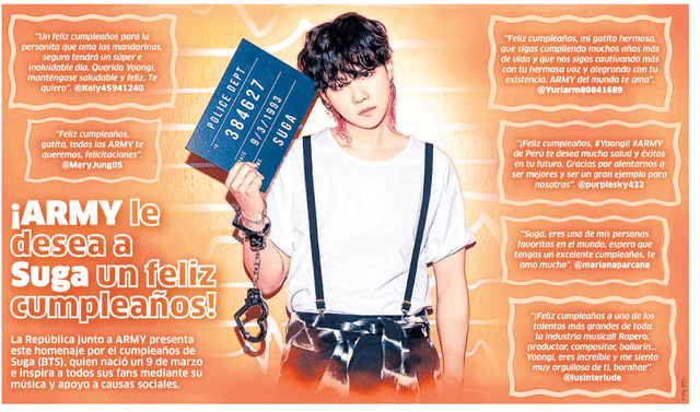 Cumpleaños de Suga BTS mensajes de ARMY publicados en el diario impreso para Min Yoongi de yoongi Cumpleaños de Suga BTS mensajes de ARMY publicados en el diario impreso para Min Yoongi