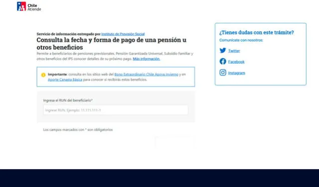 Plataforma de consulta del Subsidio Familiar en ChileAtiende. Foto: captura   