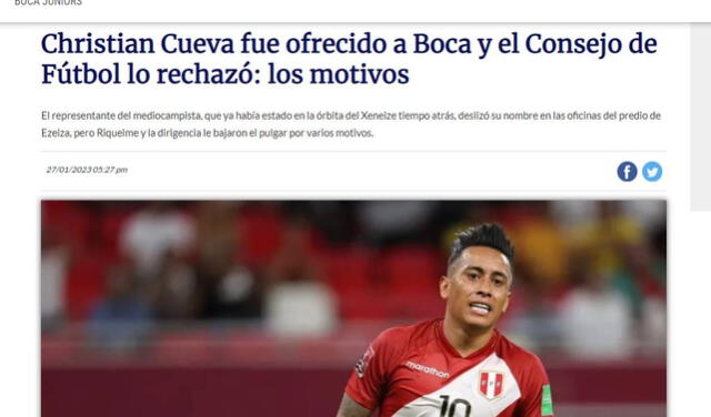 La prensa argentina puso en duda el posible fichaje de Cueva por Boca Juniors. Foto: captura de TyC Sports   