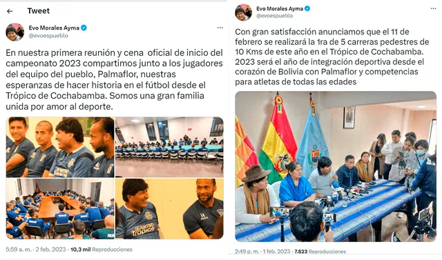 Tweets recientes de Evo con imágenes de sus actividades públicas   