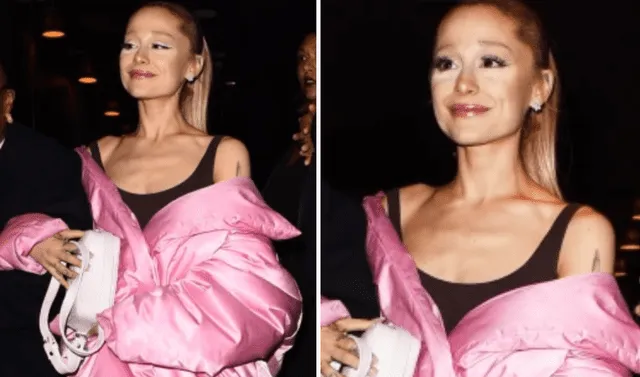  Ariana Grande fue fotografiada, hace unos días, luciendo un abrigo rosa y un vestido durante una salida nocturna en Londres. Foto: composición LR/Shutterstock 
