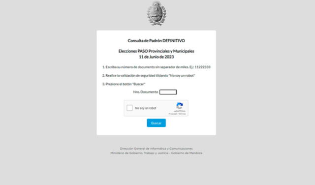 Consulta del Padrón Electoral de Mendoza. Foto: captura   