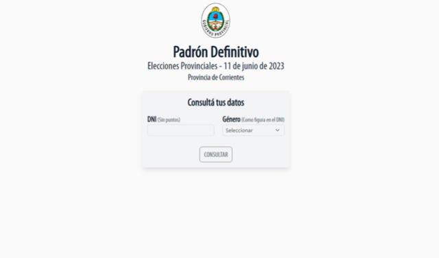 Portal para consultar dónde votar en el Padrón de Corrientes. Foto: captura   