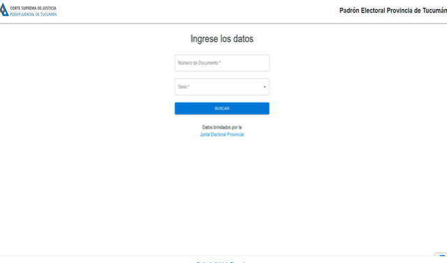 Plataforma de consulta del Padrón Electoral de Tucumán. Foto: captura 