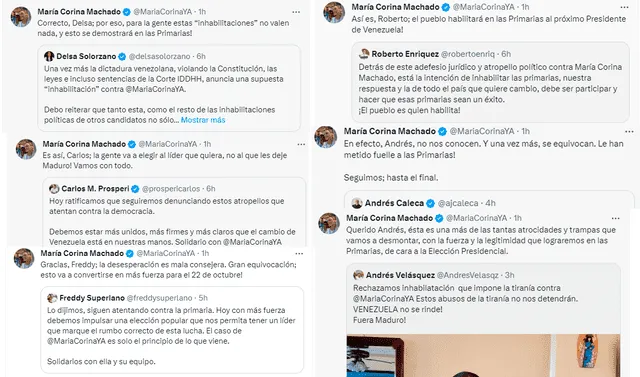 María Corina Machado: Principales líderes políticos se pronuncian contra la inhabilitación de María Corina Machado | Primarias 2023 | Delsa Solorzano | Carlos Prosperi | Freddy Superlano | Roberto Enriquez | Andrés Caleca | Andrés Velásquez | Henrique Capriles | Tamara Adrián | César Pérez Vivas | Venezuela