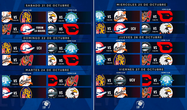 Fechas del 21 al 7 de octubre. Foto: LVBP_Oficial/'X'   