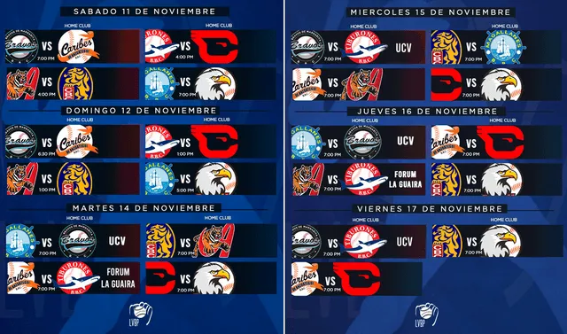   Fechas del 11 al 17 de noviembre. Foto: LVBP_Oficial/'X'   