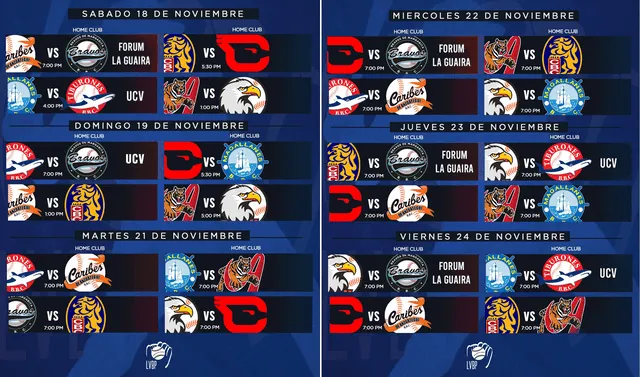   Fechas del 18 al 24 de noviembre. Foto: LVBP_Oficial/'X'   