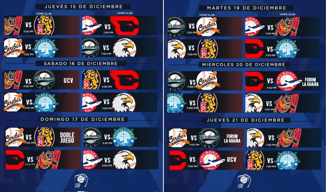     Fechas del 15 al 21 de diciembre. Foto: LVBP_Oficial/'X'   