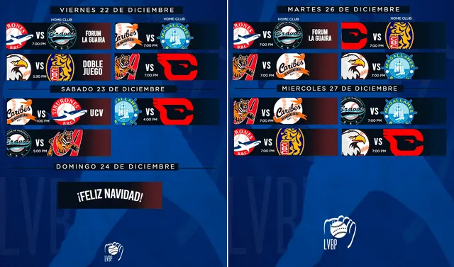      Fechas del 22 al 27 de diciembre. Foto: LVBP_Oficial/'X'   