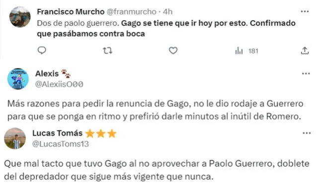 Comentarios de hinchas sobre Paolo Guerrero. Foto: captura de Twitter 