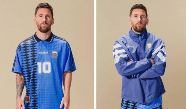 Lionel Messi luce la nueva camiseta retro de Argentina. Foto: Adidas   