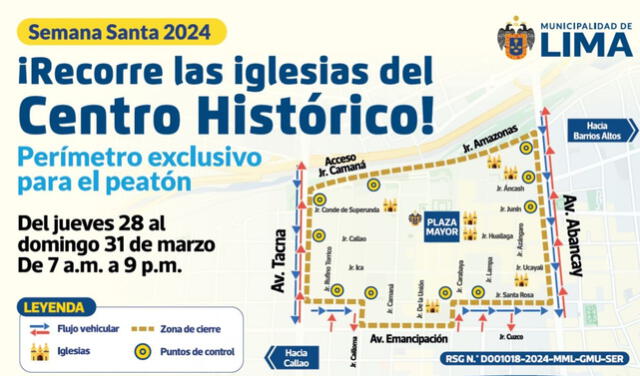  La Municipalidad Metropolitana de Lima dio a conocer el plan de desvío del Centro Histórico durante la Semana Santa. Foto: MML<br><br>    