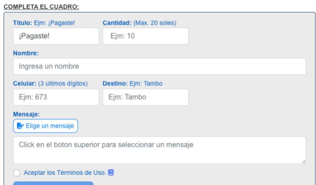 Cuadro de información utilizado para generar falsos yapes desde una web. Foto: Captura   