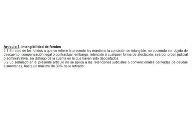  Artículo 3 de la ley que aprueba el séptimo retiro de las AFP. Foto: El Peruano   