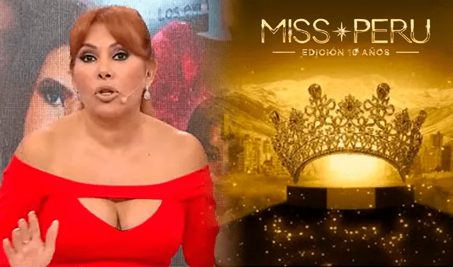  Magaly Medina tomó la oportunidad para invitar a la Organización Miss Perú a traer un artista internacional al certamen de belleza. Foto:composición LR / ATV / Youtube   