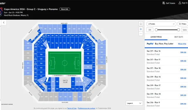 Precios de entradas disponibles para el debut de Panamá ante Uruguay en el Hard Rock Stadium. Foto: Ticketmaster 