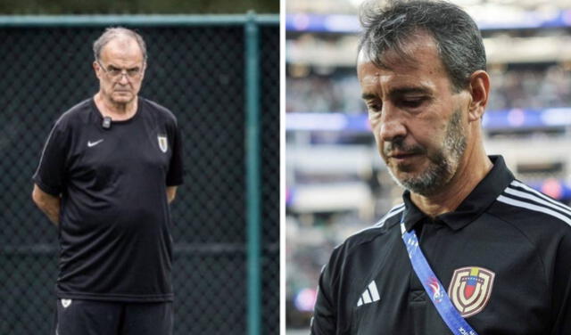  Marcelo Bielsa y Fernando Batista fueron suspendidos por Conmebol. Foto: Uruguay/AFP   