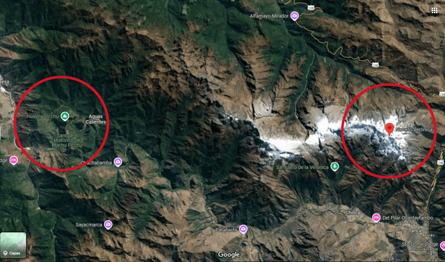  Las distancias entre ambos sitios naturales como el nevado Verónica y Machu Picchu serán más accesibles. Foto: captura de pantalla/Google Maps   