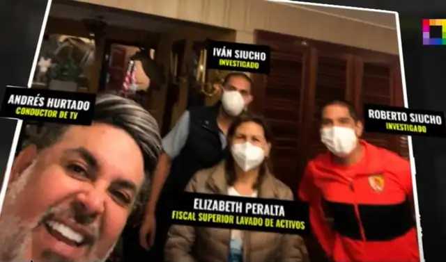 Reunión entre la fiscal Peralta, Hurtado y los hermanos Siucho. Foto: captura Willax   