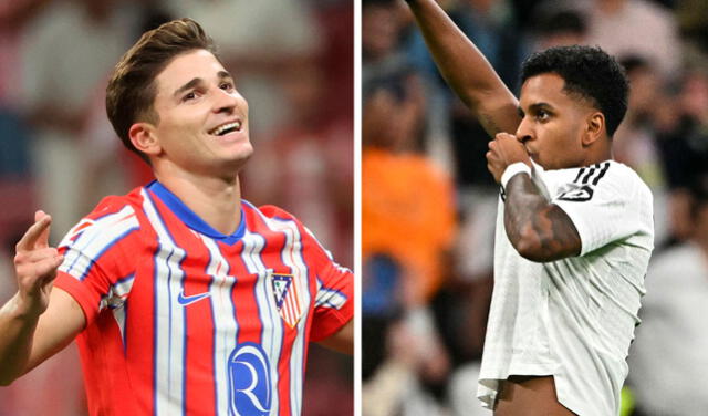 Julián Álvarez y Rodrygo se perfilan como titulares en la zona ofensiva de Atlético de Madrid y Real Madrid, respectivamente. Foto: composición de LR/AFP   