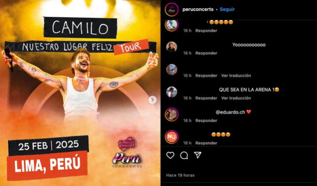 Perú Concerts anunció concierto de Camilo en Perú en 2025. Foto: captura/Instagram   