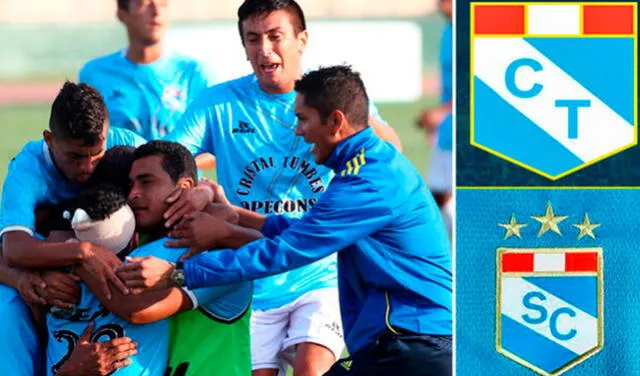  Cristal Tumbes tenía un escudo prácticamente idéntico al de Sporting Cristal y además jugaba con camiseta celeste. Foto: composición de LR/archivo   