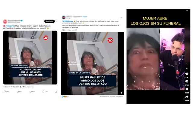 <em> Capturas del video desinformativo en varias plataformas y redes sociales. Foto: captura de pantalla de X, TikTok y Facebook.</em>   