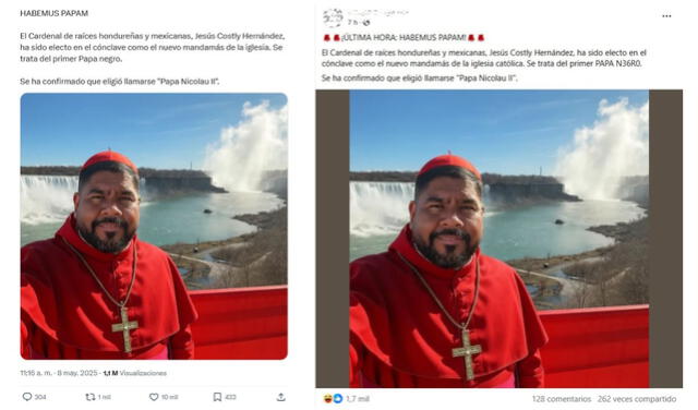 <em>Desinformación sobre la elección del nuevo papa. Foto: captura de X / Facebook</em>   