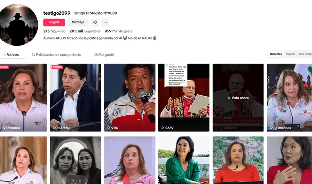 <em> Plantilla de contenido del usuario que creo el video falso. Foto: captura de pantalla.</em> <em> Plantilla de contenido del usuario que creo el video falso. Foto: captura de pantalla.</em>