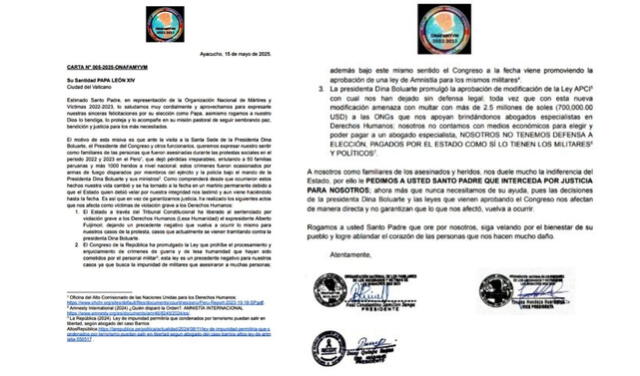 Carta enviada al papa León XIV desde la Organización Nacional de Mártires y Víctimas 2022-2023. Carta enviada al papa León XIV desde la Organización Nacional de Mártires y Víctimas 2022-2023.