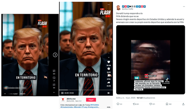 <em> Publicaciones desinformativas por las redes sociales de Facebook, Tik Tok y X. Foto: capturas de pantalla</em>   