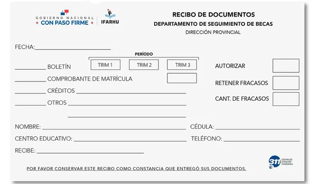 Ejemplo de constancia de entrega o recibo de los documentos. Foto: Ifarhu Ejemplo de constancia de entrega o recibo de los documentos. Foto: Ifarhu