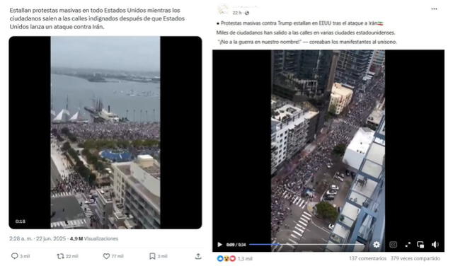 <em>Desinformación asociada con el ataque de Estados Unidos a instalaciones nucleares de Irán. Foto: captura de X / Facebook</em>   