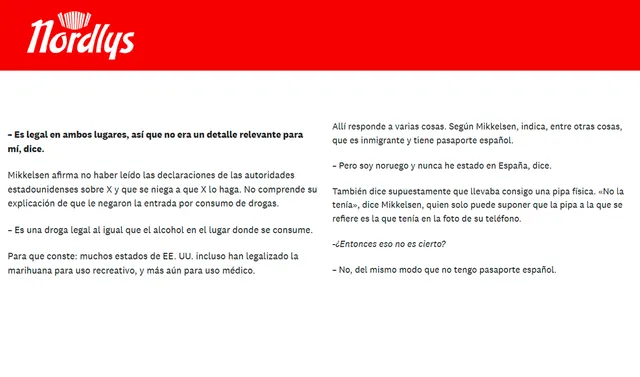 <em> Parte de la entrevista hecha por el medio noruego Nordlys. Foto: captura de pantalla</em>   