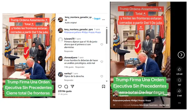 <em> Publicaciones desinformativas por las redes sociales de Instagram y Facebook. Foto: capturas de pantalla</em>   