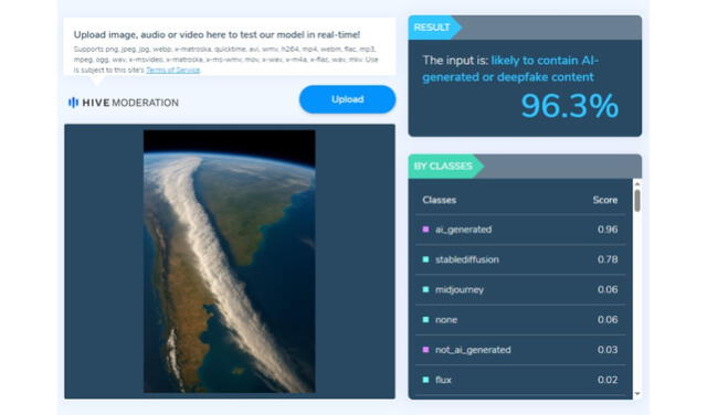 <em>Resultado de la evaluación en Hive Moderation. Foto: captura de Google</em>   