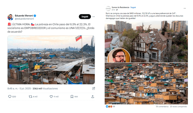 <em> Publicaciones desinformativas en las redes sociales de X y Facebook. Foto: capturas de pantalla</em>   
