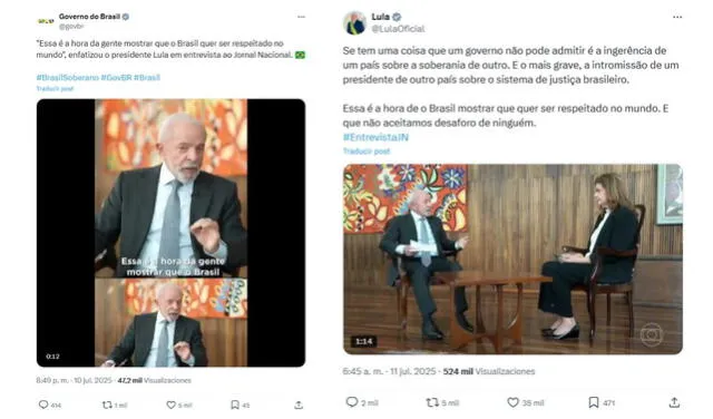 <em>Comentarios de Lula da Silva acerca del aumento de aranceles impuesto por Trump. Foto: captura de X</em>   