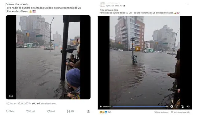 <em>Desinformación sobre las recientes inundaciones en Nueva York. Foto: captura de X / Facebook</em>   