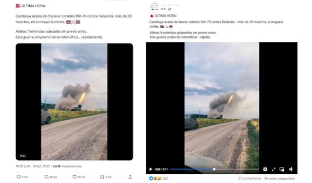 <em>Desinformación sobre el conflicto entre Tailandia y Camboya. Foto: captura de X / Facebook</em>   