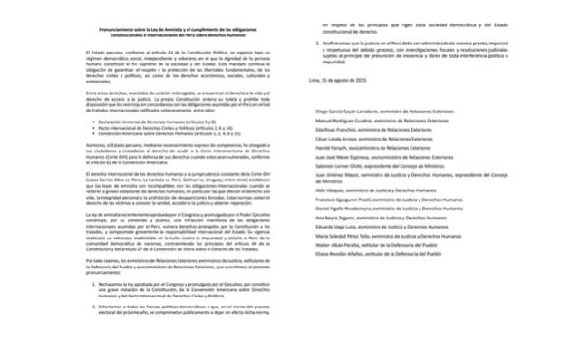   Department of former ministers against Amnesty Law | Photo: Dissemination.    