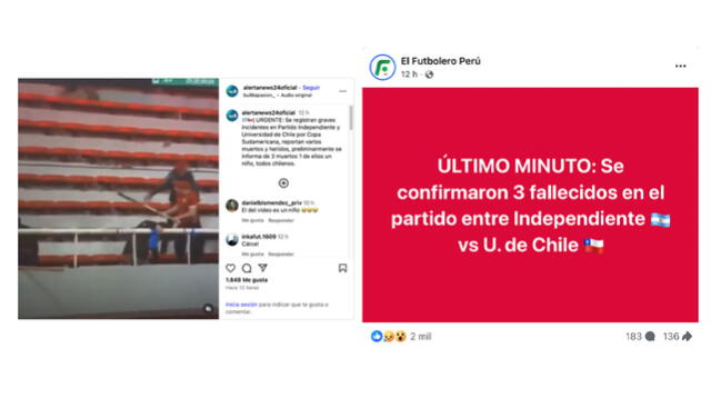<em>Publicaciones desinformativas de supuestos medios de comunicación por las redes de Instagram y Facebook. Foto: capturas de pantalla</em>   