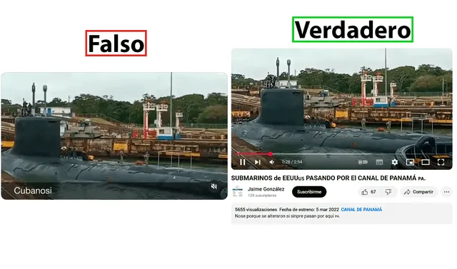 <em>Diferencia entre el video del bulo y el original. Foto: composición LR/capturas de pantalla</em>   