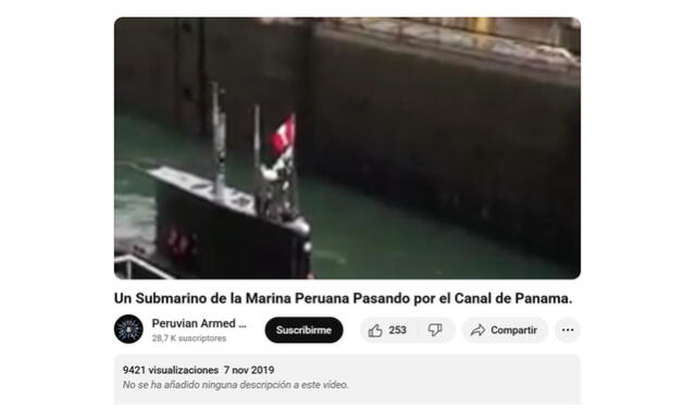 <em> Submarino de la armada peruana que pasó por el Canal de Panamá. Foto: captura de pantalla</em>   
